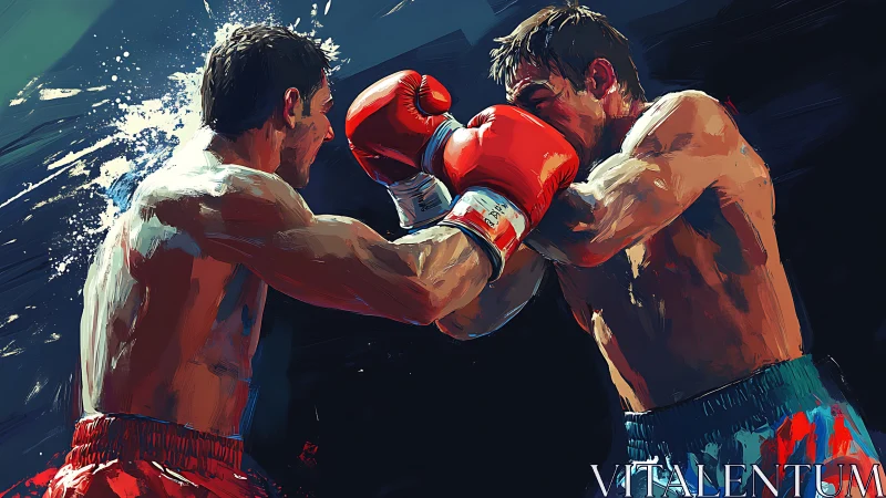 Dynamic Boxing Combat: Athletic Puglist Engagement with Chromatic Intensity.