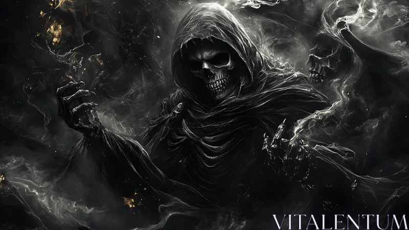 Shadow-wreathed reaper conducts a storm of ghostly embers