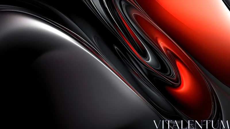 Glossy Abstract Swirl in Black and Red Digital Art Style.