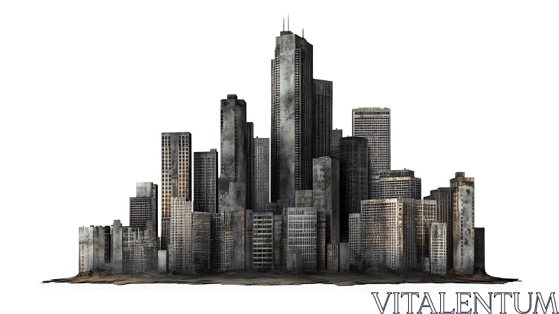 Weathered skyscraper skyline stands in stark isolation.