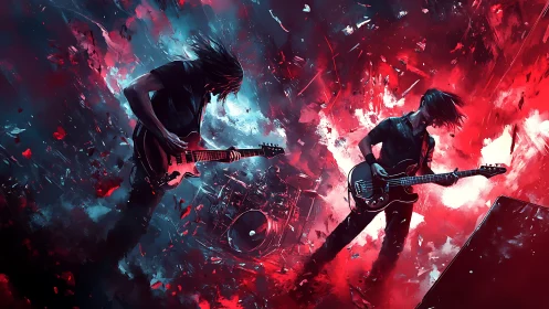 Rock band unleashes explosive energy in vivid abstract lights