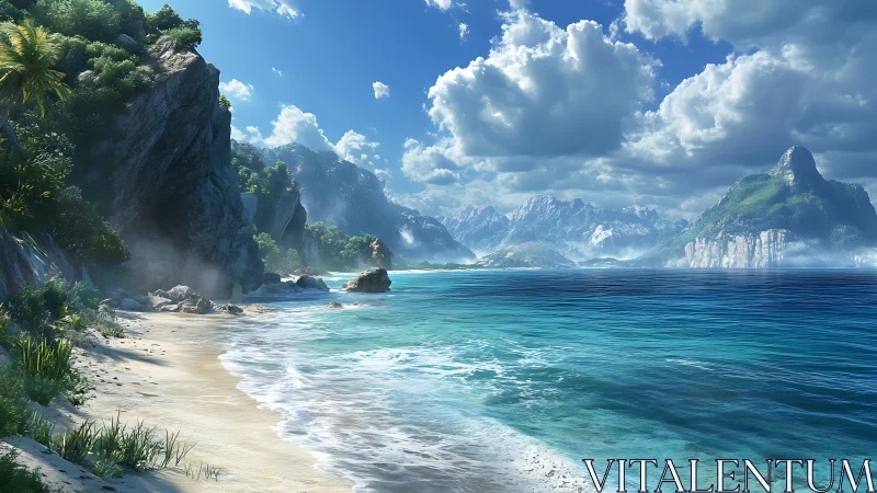 Hidden Tropical Cove with Towering Cliffs and Turquoise Waters