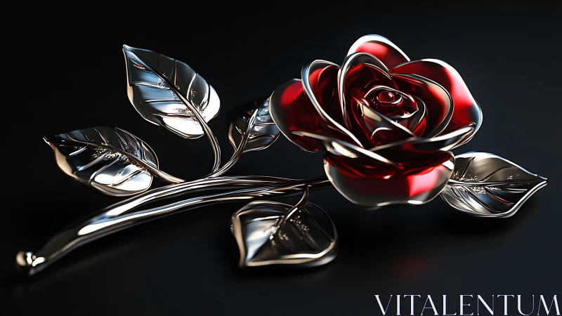 Crystalline Rose Sculpture. Glass Petals Glow Red.