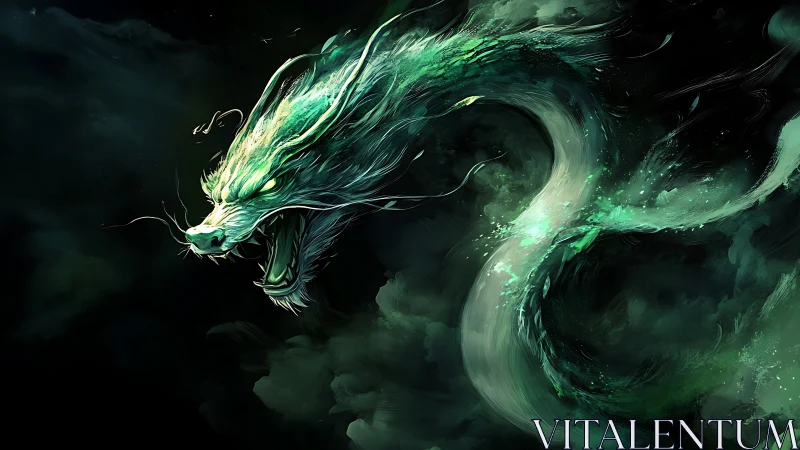 Serpentine dragon form rendered in green spectral motion.
