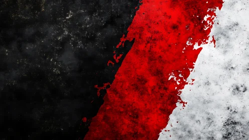 Diagonal red stripe divides distressed black and white fields