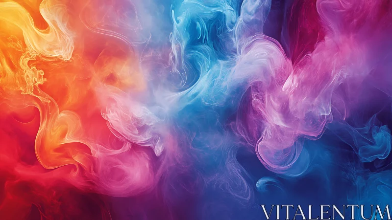 Multicolor swirling smoke clouds on dark gradient background.