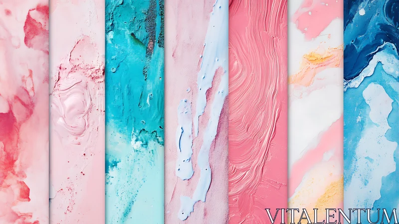 Pastel fluid stripes blend turquoise, pink, and white pigments.