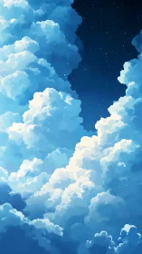 Billowing celestial clouds framing a starry night window.