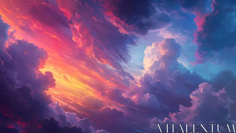 Digital painting of prismatic sunset cloudscape in motion.