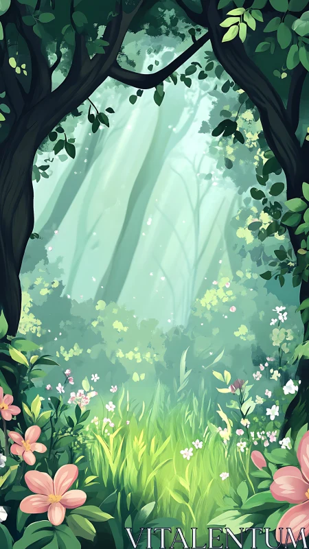 Luminescent Forest Clearing with Volumetric Light Rays and Layered Vegetation