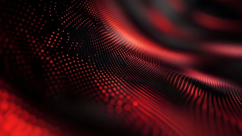 Abstract red and black wave pattern with glowing digital dots.