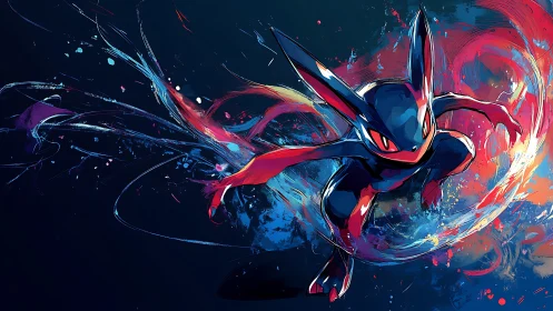 Dynamic blue ninja creature in fast action pose.