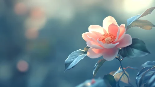 Radiant Coral Blossom Glows with Morning Light