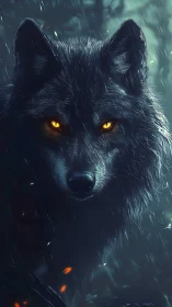Luminous eyed black wolf rendered in high contrast digital painting