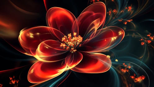 Fractal red flower rendered with glowing translucent petals