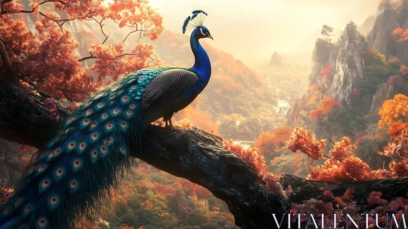 Peacock conducts sunrise over a valley of burning autumn light