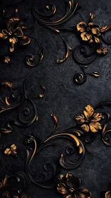 Ornate black florals with molten gold scrollwork accents.