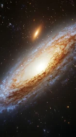 Edge-on barred spiral galaxy core with dense dust lanes glow