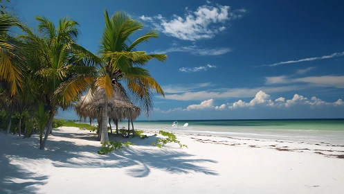Paradise Beach with Palm Trees and Turquoise Waters