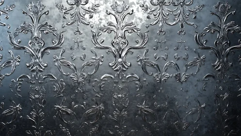 Embossed metallic damask pattern reveals reflective surface depth
