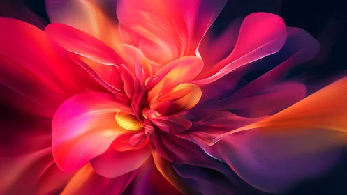 Radiant abstract flower blooms in luminous neon gradients