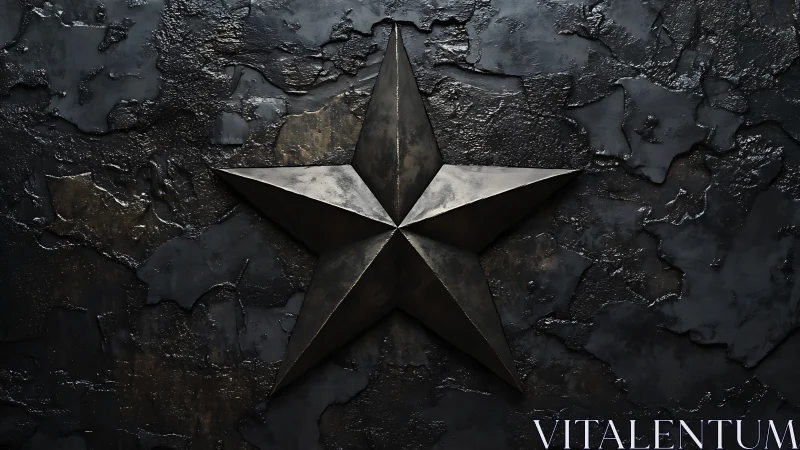 Metallic five-point star projects from distressed black wall surface