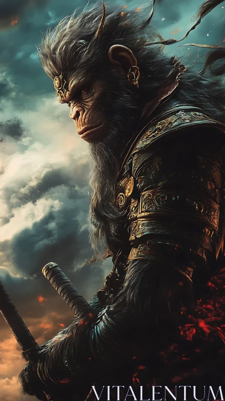Armored simian warrior rendered in dramatic high-detail profile