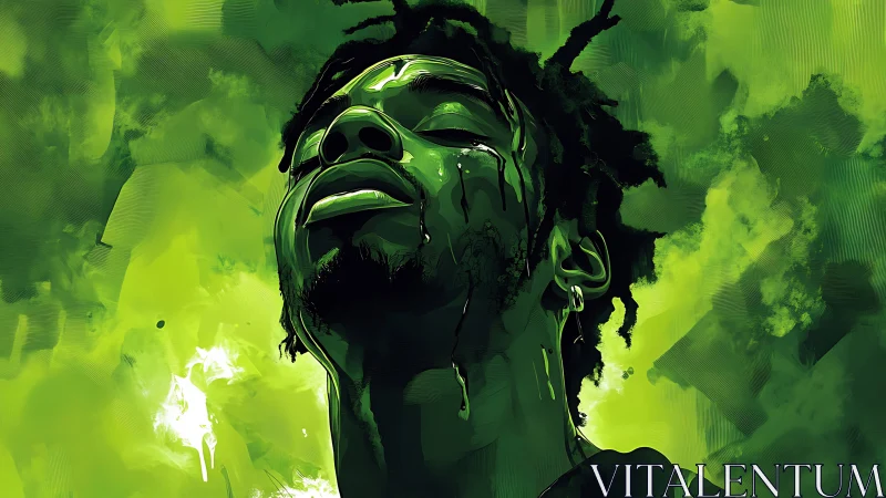 Neon green portrait captures soulful release in abstract light