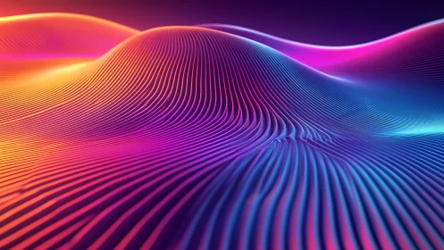 Neon gradient waveforms form abstract topographic light landscape