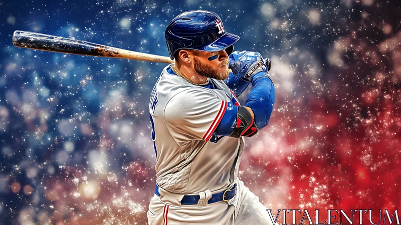 Baseball slugger swings bat amid dynamic bokeh energy