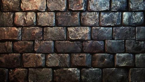 Weathered stone brick wall with dramatic moody lighting.