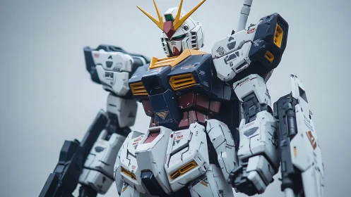 Highly detailed mecha model rendered in dynamic low-angle view