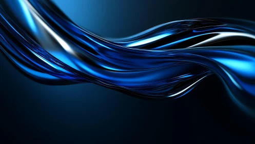Flowing Metallic Blue Abstract Waves on Dark Background.