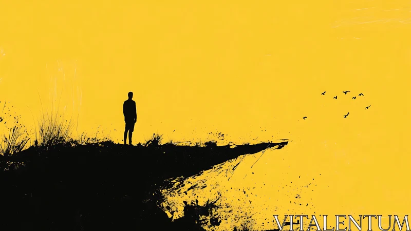 Quiet silhouette at the cliff&rsquo;s edge beneath golden sky.