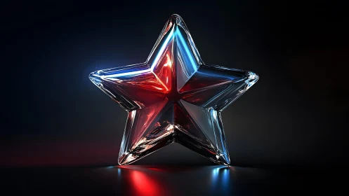 Shiny Glass Star with Red and Blue Highlights in Dark Modern Style.