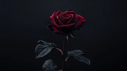 Crimson Rose Blooms Against Obsidian Void.