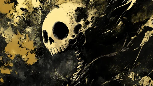 Golden skull wreathed in swirling darkness radiates eerie power