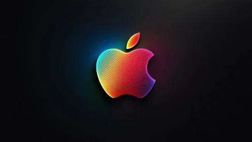 Colorful gradient apple icon on dark minimal background.