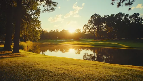 Sunlit fairway dreams shimmer beside a glassy lakeside green.