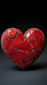 Fractured Red Heart with Metallic Interior Structure