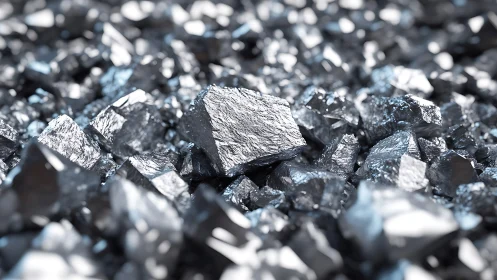 Shiny metallic ore crystals form sharp textured cluster