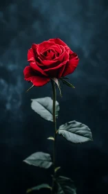 Red Rose Against Stormy Teal Backdrop.