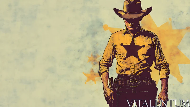 Digital painting of lone Western sheriff with bold star emblem.