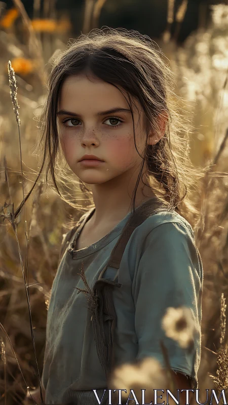 Young dreamer stands resolute through golden wheat fields at dusk