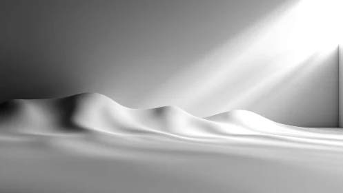 Volumetric light shaping smooth monochrome dunes in abstract space