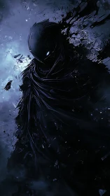 Midnight wraith emerges softly from swirling shadow veil