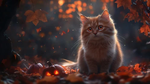 Fluffy Cat's Magical Autumn Evening.