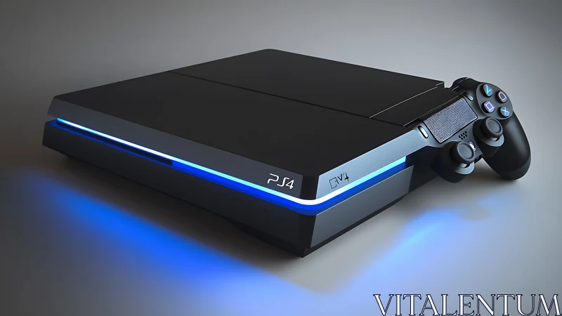 PlayStation 4 Console with Controller and Glowing Blue Lights.