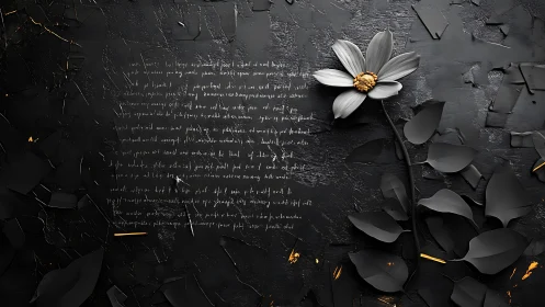 Soft white blossom glowing gently on a dark painted wall.