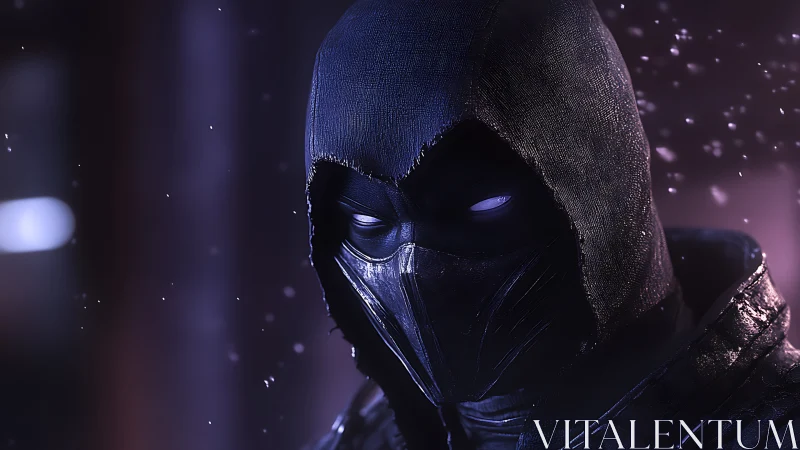 Midnight hooded sentinel studies the snowlit neon hush